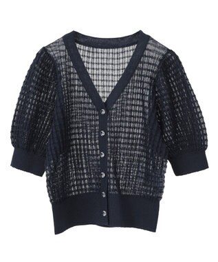 earth music&ecology シアーチェックカーディガン Navy