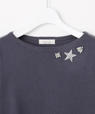 Feroux ブローチデザインニット プルオーバー ネイビー系