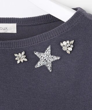 Feroux ブローチデザインニット プルオーバー ネイビー系