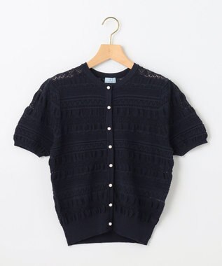 組曲 【WEB限定カラーあり】コットンポリエステル 編み柄カーディガン ネイビー系