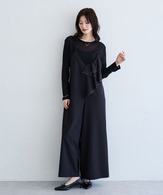 YECCA VECCA ラッフルキャミオールインワン Black