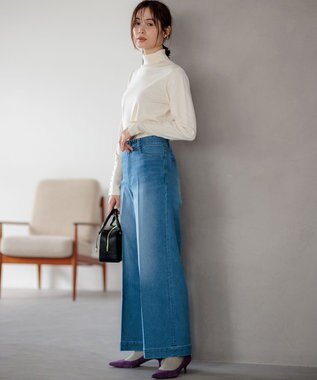 組曲 ワイドストレートデニム パンツ ユーズドブルー系