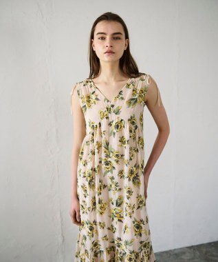 GRACE CONTINENTAL エスニックフラワー刺繍ワンピース ベージュ