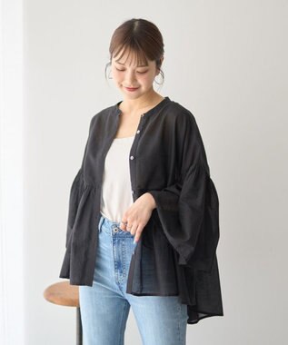 earth music&ecology コットンボイルギャザーシャツ Black