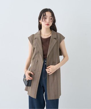 earth music&ecology ショートジレンチ Check Brown