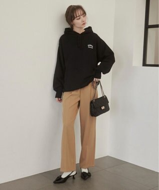 WEGO 【ANGIE VINTAGE】ワンポイント刺繍スウェットパーカー ブラック