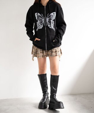 WEGO バタフライBIGZIPパーカー ブラック