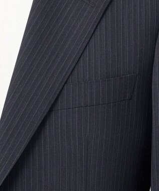 GOTAIRIKU 【オールシーズン対応】ALL SEASON 2WAY STRETCH スーツ グレー系1(グレー×細ブルーストライプ)