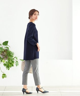 Tiaclasse 【洗える】タック袖コンビニットチュニック ネイビー