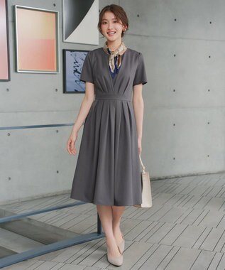 Tiaclasse 【おのののかさん着用】半袖&長袖選べる袖丈・タックフレアワンピース 半袖チャコールグレー