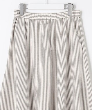 J.PRESS LADIES L リネンMIX ストライプ フレア スカート ブラウンストライプ系