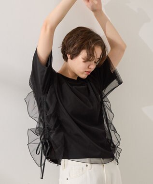 AMERICAN HOLIC チュールレイヤードドロストトップス Black