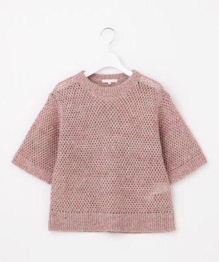 自由区 【洗える】カラーミックスメッシュリネン ニット レッド系