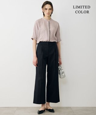 ICB L 【先行予約・WEB限定カラーあり】BackSatinAmunzen 5分袖バンドカラーブラウス ヘイズピンク×スクエアビット柄［WEB限定］