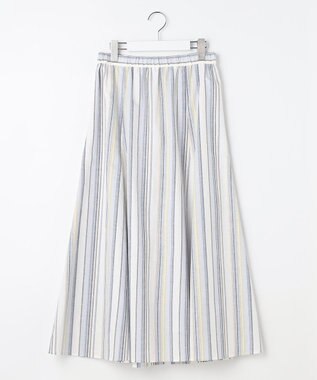 J.PRESS LADIES L リネンMIX ストライプ フレア スカート ブルーマルチ系