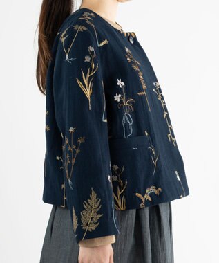 muuc ボタニカル刺繍のジャケット ネイビー