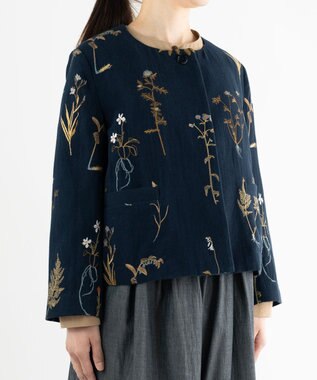 muuc ボタニカル刺繍のジャケット ネイビー