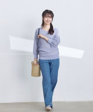 Tiaclasse 【洗える】TCデニム切替ワイドストレートパンツ サックス