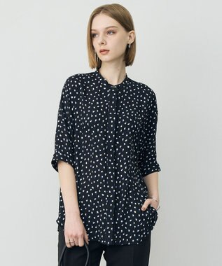 ICB 【WEB限定カラーあり】BackSatinAmunzen 5分袖バンドカラーブラウス