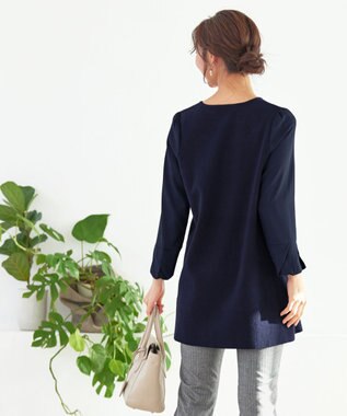 Tiaclasse 【洗える】タック袖コンビニットチュニック ネイビー