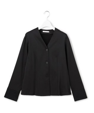 ICB 【CLASSY.掲載・裏起毛】 ウォームサテン カーディガンブラウス ブラック系