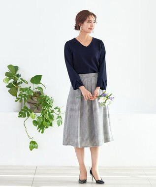 Tiaclasse 【洗える】タック袖コンビニットチュニック ネイビー