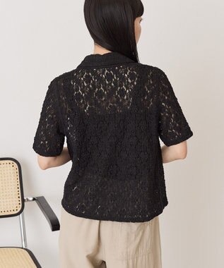 AMERICAN HOLIC 半袖襟付きレースカーディガン Black