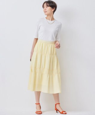 組曲 【WEB限定】ステッチストライプドビー ギャザースカート シェルイエロー系
