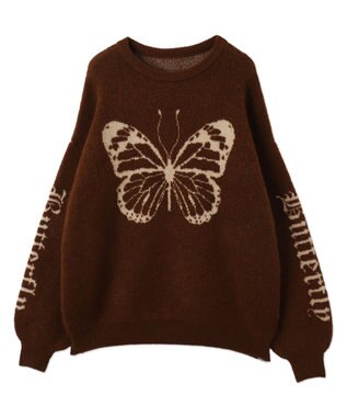 WEGO モチーフグラフィックフラッフィーニットプルオーバー ブラウン