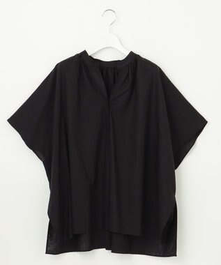 UNFILO 【洗える】リネンレーヨン　スキッパーシャツ ブラック