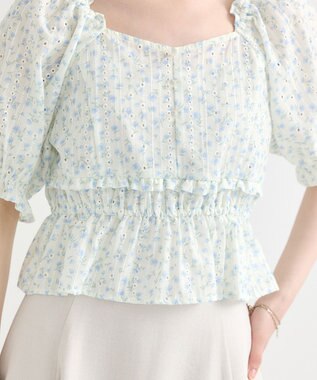 earth music&ecology フラワー刺繍フリルヘムブラウス Ivory