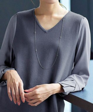 Tiaclasse 【洗える】タック袖コンビニットチュニック ブルー