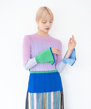 COQ CACTUS カラーブロックリブニット ライラック