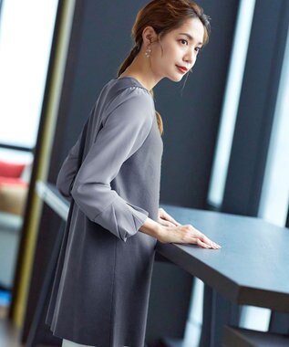 Tiaclasse 【洗える】タック袖コンビニットチュニック ブルー