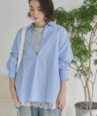 WEGO 【ANGIE VINTAGE】スキッパーシャツ ブルーストライプ