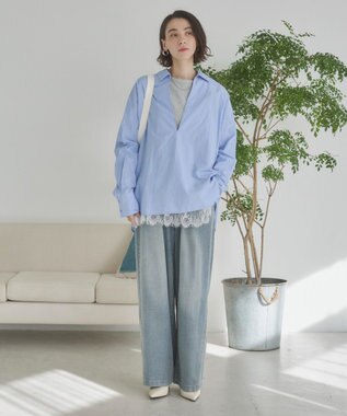 WEGO 【ANGIE VINTAGE】スキッパーシャツ ブルーストライプ