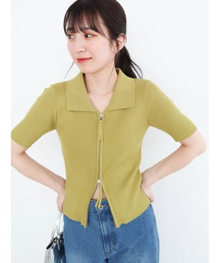 Green Parks ５分袖衿付きＺｉｐプルオーバー Green