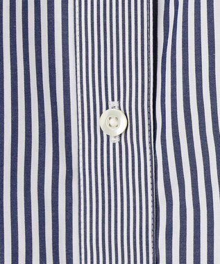 J.PRESS LADIES 【洗える】 コンパクトコットン ストライプ バンドカラー ブラウス ネイビー系1