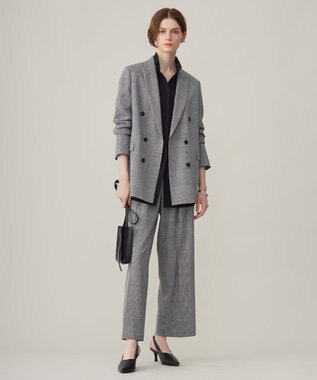 ICB 【洗える】ウール2WAYストレッチ ワイドストレートパンツ グレンチェック系