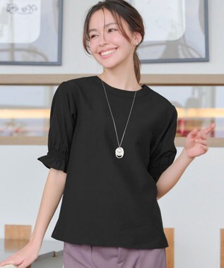 Tiaclasse 【洗える】シアーシャーリング2WAYブラウス ブラック