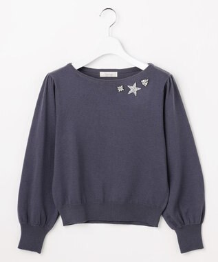 Feroux ブローチデザインニット プルオーバー ネイビー系