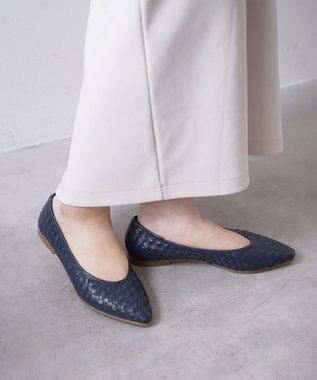 Pointer 本革編み込みパンプス ネイビー