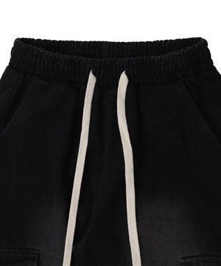 WEGO 【ウエストゴム】ドローコードウオッシュドカーゴデニム ブラック