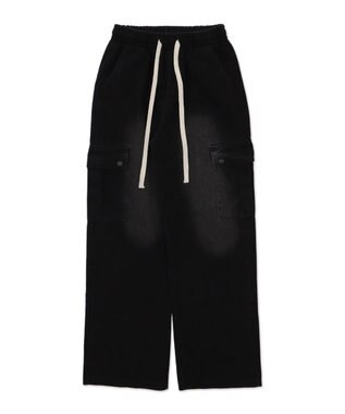 WEGO 【ウエストゴム】ドローコードウオッシュドカーゴデニム ブラック