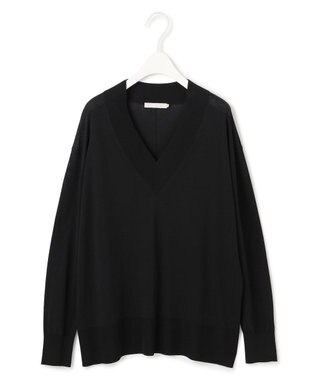 ICB L 【洗える】シルクヴィスコースハイゲージ Vネックニット ブラック系