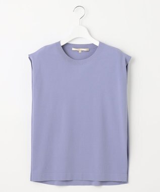 自由区 【洗える・XSサイズあり】クレープストレッチノースリーブ ニット ダルブルー系