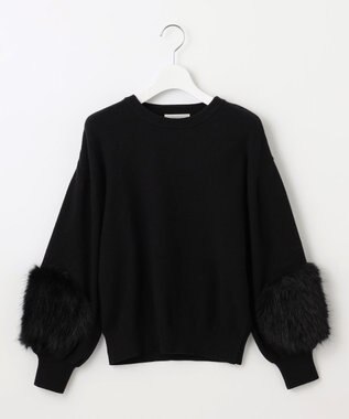 Feroux 【洗える】ファースリーブ ニットプルオーバー ブラック系