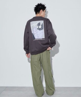 WEGO 【ユニセックス着用ITEM】ガールイラストグラフィックプルオーバー ブラック中濃色