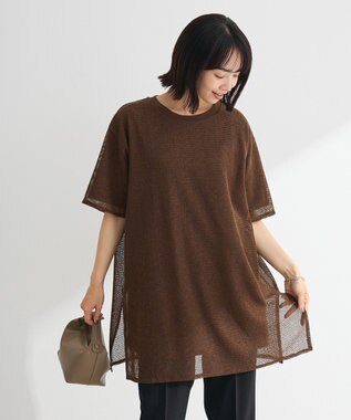 Green Parks 半袖メッシュドッキングチュニック Brown