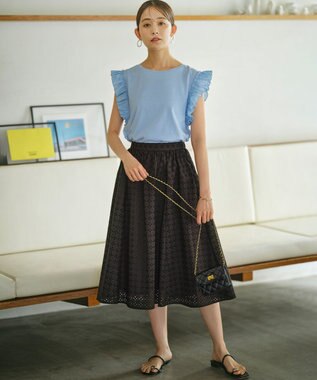 組曲 S 【WEB限定】エンブロイダリーレース フレアスカート ブラック系